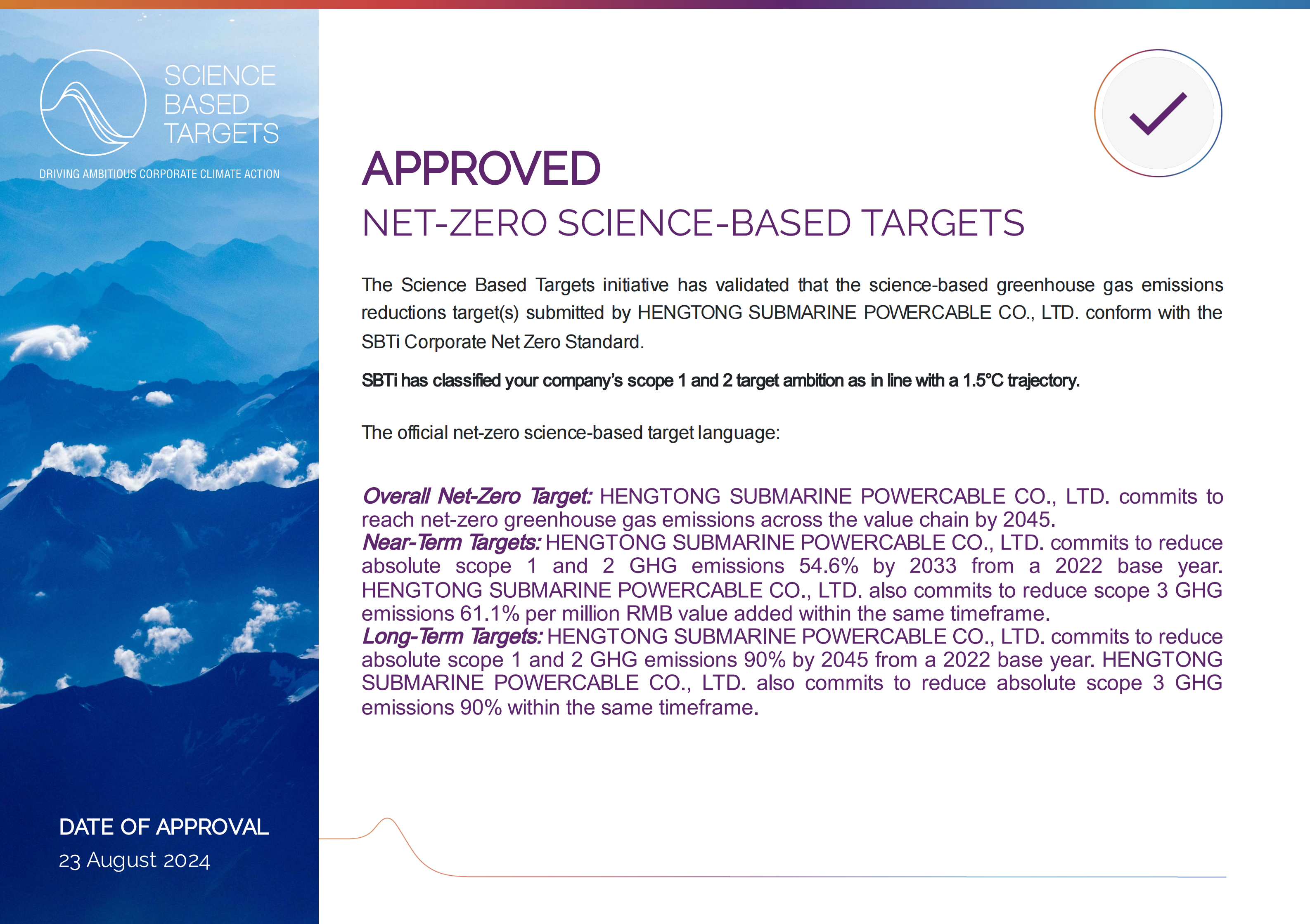 SBTI NET-ZERO CERTIFICATION